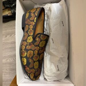 Aldo Men's Dahlby Loafer Black & Marigold Floral Textile Pattern Loafers Sz 10.5